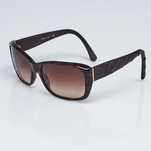 CHANEL Tortoise Shell Lambskin Leather Quilted Sunglasses 5201-Q